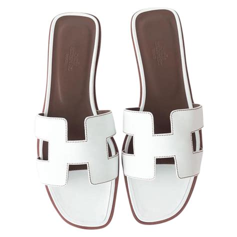 hermes white leather sandals